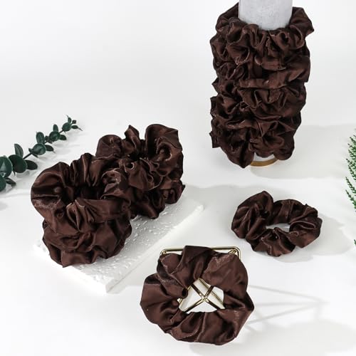 16 Pcs Brown Satin Scrunchies Bridesmaid Proposal Gifts Hair Ties Scrunchies for Women Girls Bachelorette Party Favors (dark brown) - color: dark brown