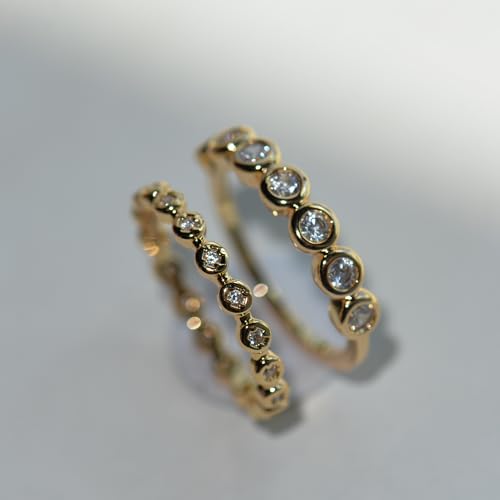 espere Womens Bezel Set Wedding Band | 14K Gold Plated Round Cut CZ Half Eternity Wedding Ring - color: Yellow Gold; Half Eternity Bezel Set