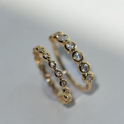 espere Womens Bezel Set Wedding Band | 14K Gold Plated Round Cut CZ Half Eternity Wedding Ring - color: Yellow Gold; Half Eternity Bezel Set