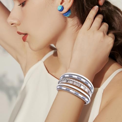Wrapped Bracelets for Women,Leather Boho Bracelets for Women - color: Boho-Grey