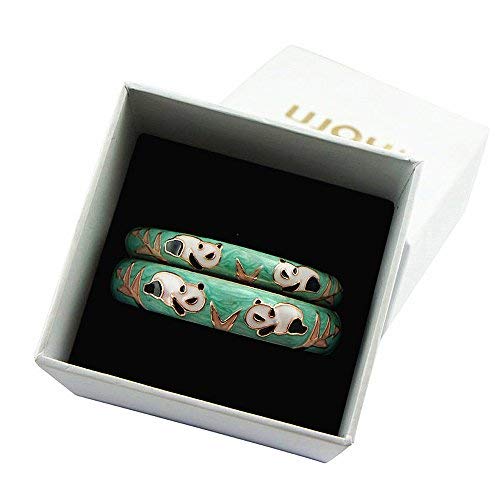UJOY Cloisonne Chinese Panda Bracelets-Plated Gorgeous Handcrafted Gifts Enamel Bangles Set for Women 55C43 - color: 2 PCS Set-C43-Panda-Green