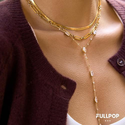 Fullpop Dainty Gold Necklaces for Women, 18k Gold Layered Lariat Necklace for Women Long Gold Choker Necklaces for Women Statement Diamond Heart Pendant Necklace Body Chain Jewelry for Women - style: Kind-Five