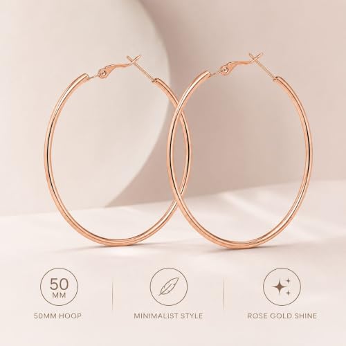 Big Chunky Gold Hoop Earrings for Women Beaded Large Statement Earrings Lightweight Fashion Jewelry Daily Wear Party Gift - color: E2:Rose Gold 5cm