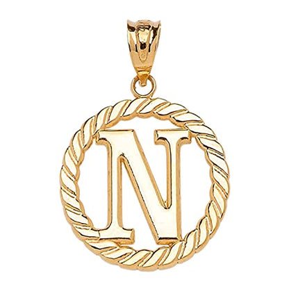 Polished 10k Yellow Gold Personalized Initial "A-Z" Roped Circle Charm Pendant - style: N