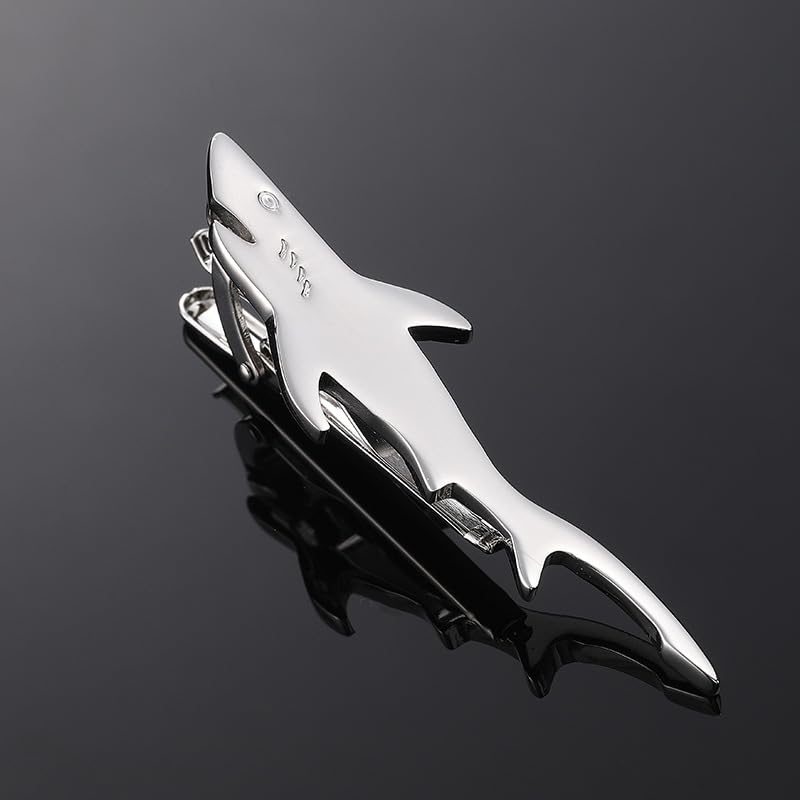 Fun Tie Clip for Men Personalized Tie Bar Fashion Business Tie Clip Men's Jewelry Gifts - style: Silvery Shark