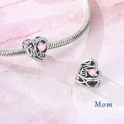 NARMO 925 Sterling Silver Charm Bead for Bracelets Silver Charms for Women - color: Love Mom