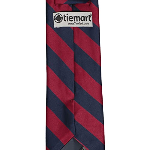 tiemart Men's Striped Tie Standard Length - color: Crimson Red and Navy