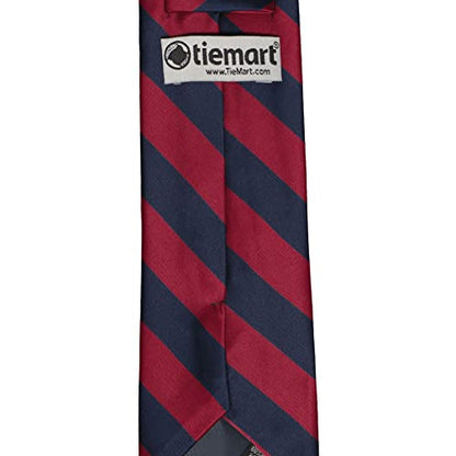 tiemart Men's Striped Tie Standard Length - color: Crimson Red and Navy