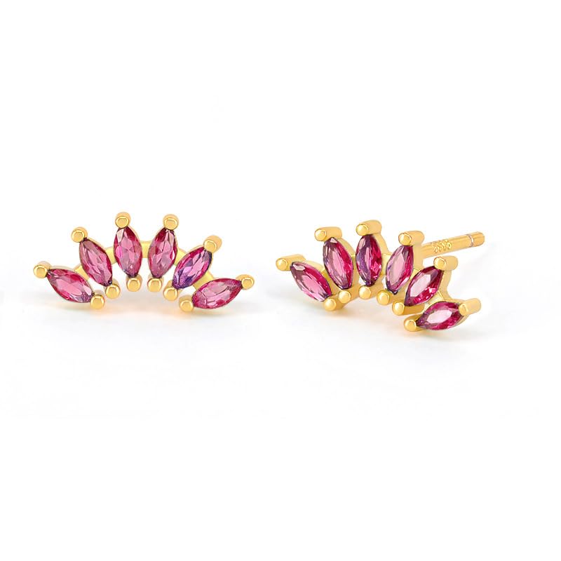 Curved CZ Crawler Ear Climber Cartilage Earrings Helix Conch Tragus Piercing Silver Stud Gold Colorful Cubic Zirconia Jewelry - color: Gold Red CZ