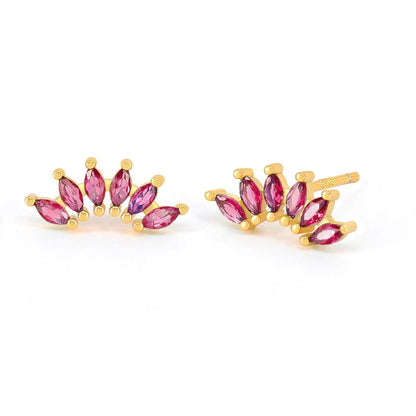 Curved CZ Crawler Ear Climber Cartilage Earrings Helix Conch Tragus Piercing Silver Stud Gold Colorful Cubic Zirconia Jewelry - color: Gold Red CZ