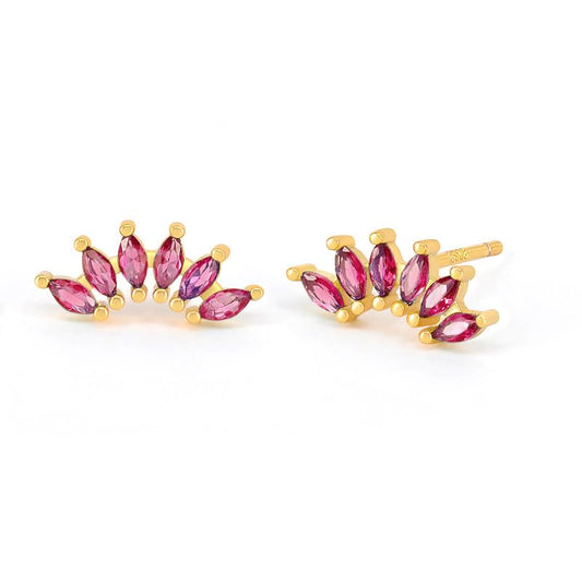 Curved CZ Crawler Ear Climber Cartilage Earrings Helix Conch Tragus Piercing Silver Stud Gold Colorful Cubic Zirconia Jewelry - color: Gold Red CZ