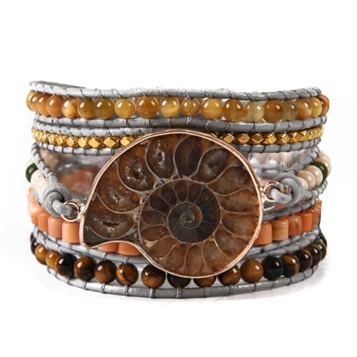 YGLINE Boho Handmade Wrap Leather Tube Crystal Stone Bracelet for Women - color: Fossil-5w