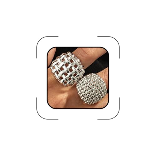 2Pcs Geometric Gold Nugget Rings Set for Women Chunky Vintage Thick Finger Statement Ring Unique Cool Birthday Bachelor Party Jewelry Gifts - color: Silver