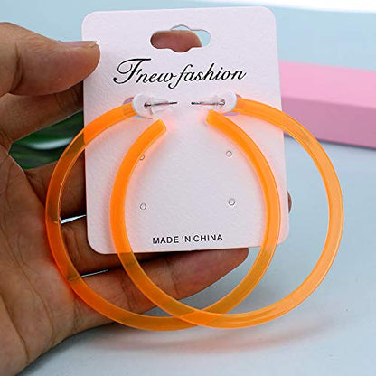 Colorful Big Hoop Earring Acrylic Open Large Hoop Earrings C Shape Trendy Chunky Earrings 80s 90s Retro Lightweight Statement Ear Jewelry Earring For Women - color: 70mm 6 Pairs