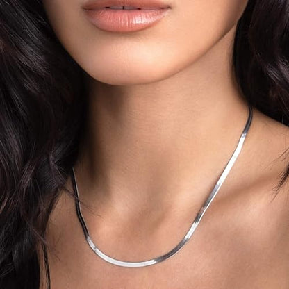3PCS Gold Necklaces for Women,Chunky Statement Gold Plated Necklace Stack Layered Sterling Silver Herringbone Chains for Women Dainty Trendy Silver Chains Stacked Jewelry Gifts - color: silver chunky necklace set