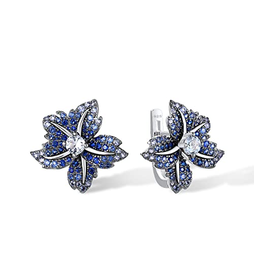 Santuzza Sterling Silver Gemstone Flower Earrings for Women - color: [A]Lily-Blue