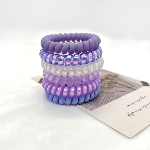 Spiral Hair Ties 6-Pack, Telephone Cord Coils Crease-Free & Dent-Free, Soft Plastic Resin Ponytail Holders for Women, Styling Accessories Gift Set