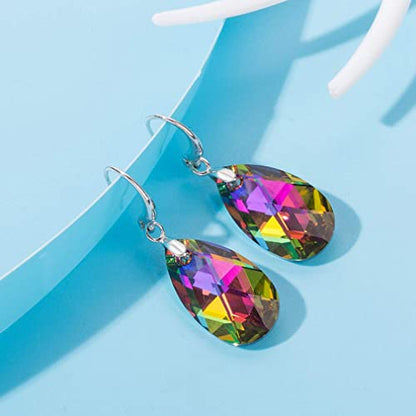 Austrian Crystal Teardrop Dangle Hook Earrings for Women 14K Gold Plated Hypoallergenic Jewelry - color: Vitrail Medium