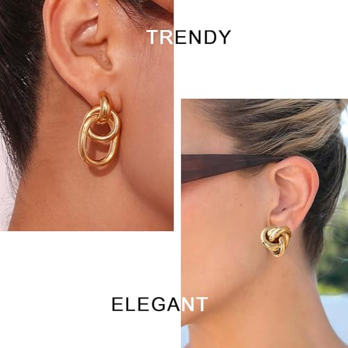 6 Pairs Gold Dangle Earrings for Women, 14K Gold Plated Earrings Geometric Knot Drop Huggie Earrings Trendy Jewelry Gifts - color: B Gold