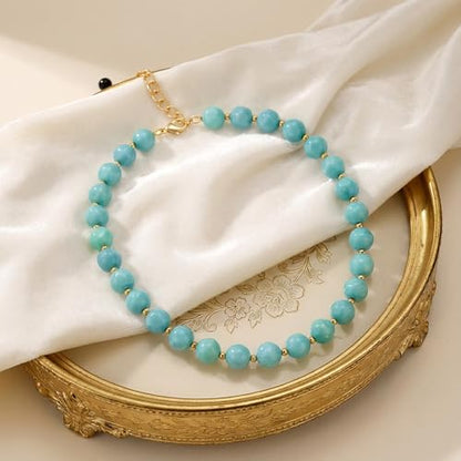 HESSAWEEL Colorful Chunky Beaded Necklace for Women Beach Jewelry | Summer Statement Choker, Adjustable Lobster Necklace, Handmade Boho Acrylic Jewelry - color: Bu-S1