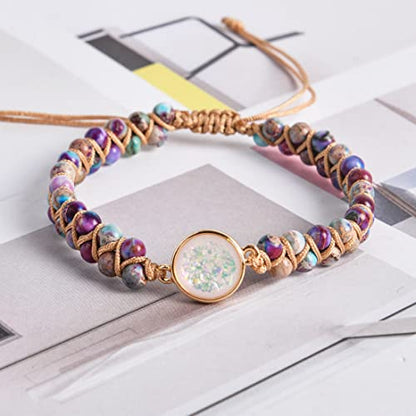 YGLINE Stone Bead Yoga Meditation Bracelet Healing Crystal Double Layer Natural Gemstone Beaded Relax Anxiety Bracelets for Women Men - color: jasper