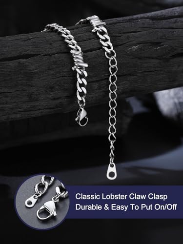 Bandmax Barbed Wire Chain Bracelets for Men Women Stainless Steel/Black/Gold Thorn Cuban Link Bracelet Adjustable Punk Emo Style Jewelry Gift - color: 04 5MM-Silver Tone