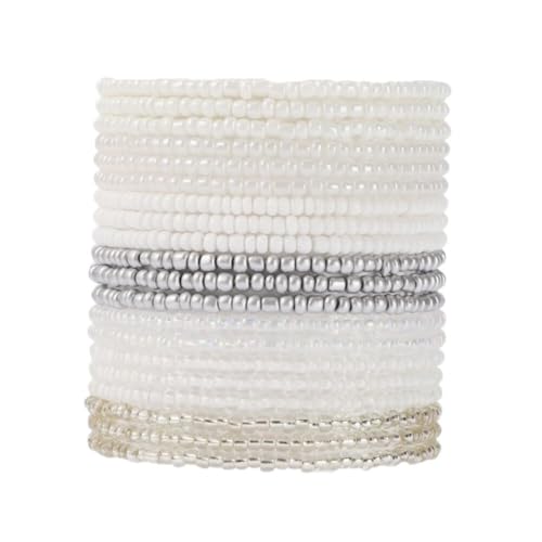 18Pcs Boho Stackable Beaded Bracelets for Women Colorful Handmade Multilayered Rice Beads Anklets Set Summer Beach Bohemian Jewelry Gift - color: Style 2 White