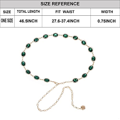 ILuvatar Green Glass Diamond Chain Belt - Metal Women's Western Style Dress Belt - color: Green-s1