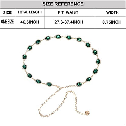 ILuvatar Green Glass Diamond Chain Belt - Metal Women's Western Style Dress Belt - color: Green-s1