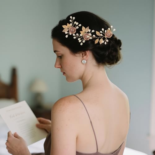 Wedding Hair Accessories Hair pieces Set Crystal bridal hair pins Rhinestone Pearl hair comb Brides and Bridesmaids, Girls, Women(（4PCS/SET PINK) - color: pink