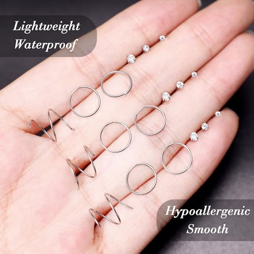 22G 18Pcs G23 Titanium Nose Rings Hoops for Sensitive Skin Double Nose Rings L Shaped Nose Studs Hypoallergenic Nose Piercings Jewelry - color: Silver