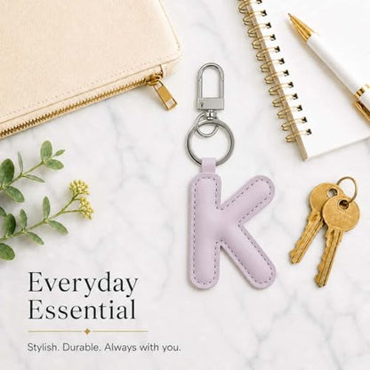 Initial Letter Keychain,Stainless Steel,Colorful Faux Leather Keyring for Backpack,Purse,Car Keys,Gift for Men Women - color: K