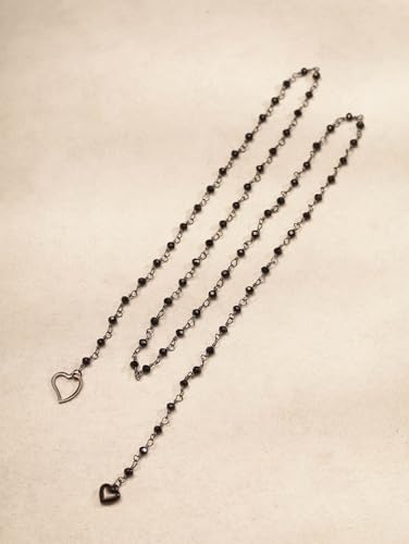 Sacina Long Lariat Beaded Heart Choker Necklace, Goth Emo Punk Grunge Necklace - color: Black