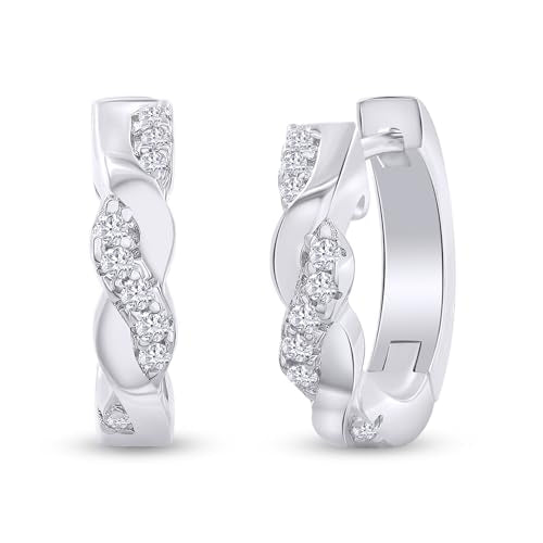 Twisted Hoop Earrings for Women 1/10 Carat (ctw) Round Lab Created Moissanite Hoop Earriings in 18K Gold Plated Jewelry for Her (0.10 ctw) - color: White Gold