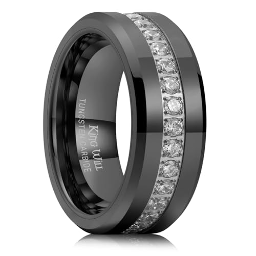 King Will 8mm Tungsten Carbide Rings for Men Cubic Zircon Stones Inlay - color: Gunmetal 8mm