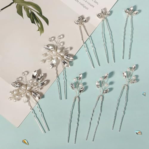 8 Pieces Hair Accessories Bride Hair Pins Rhinestone Bridal Hairpiece for Women Crystal Jewelry for Bridesmaids Flower - color: B Silver
