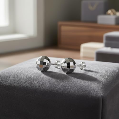Charmsy 925 Sterling Silver Ball Post Stud Earrings for Women | Round Hammered Lightweight Disco Classic Ball Stud Earring for Women Teen | Sizes 3mm-11mm - style: 10mm-Disco Ball