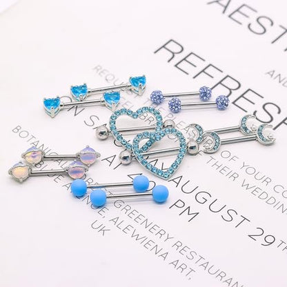 14G Nipple Rings for Women 316L Stainless Steel Heart,Butterfly,Moon,Devil,Flower Nipple Barbell CZ Nipple Rings Set Nipplerings Piercing Jewelry - color: BLIE