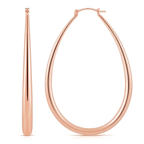 Gacimy Chunky Hoop Earrings for Women, 14K Gold Plated Oval Hoop Earrings with 925 Sterling Silver Post - color: Rose Gold, size: 60mm