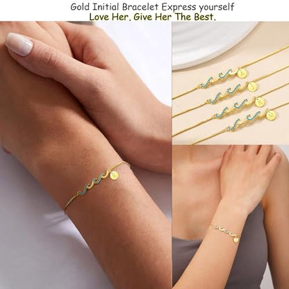Gold Bracelets for Women Non Tarnish Graduation Gifts for Daughter 2026 Initial Bracelets for Women Mom Gifts Inspirational Wave Bracelet Grandma Letter A-Z Birthday Jewelry Christmas Stocking Stuffers - style: 03-C-Grandma
