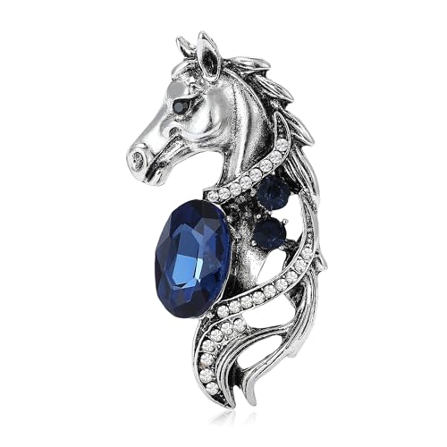 Vintage Rhinestone Horse Brooch For Women Statement Palace Style Enamel Horse Head Openwork Mane Filigree Oval Gem Accent Gold Silver Colors - color: Silver