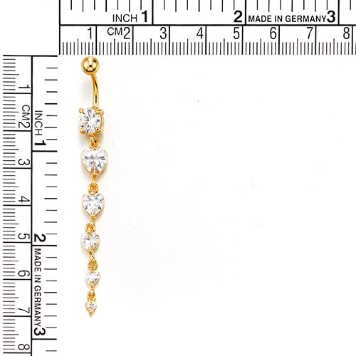 COOLSTEELANDBEYOND Steel Belly Chain Belly Button Ring Body Jewelry Piercing Navel Ring with Long Dangle Cubic Zirconia - color: B-Metal Color: Gold