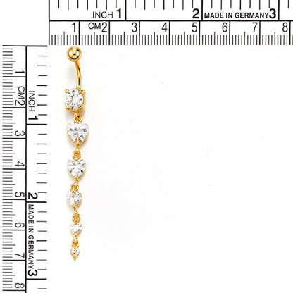COOLSTEELANDBEYOND Steel Belly Chain Belly Button Ring Body Jewelry Piercing Navel Ring with Long Dangle Cubic Zirconia - color: B-Metal Color: Gold