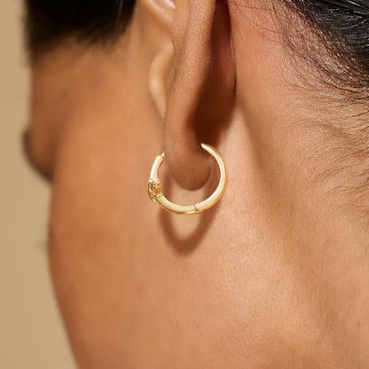 Dremmy Studios Dainty CZ Huggie Hoop Earrings 14K Gold Plated Chunky Simple Cute Thick Round Frill Bead Ball Starburst Cuff Earrings Cubic Zirconia Hoop Earrings Minimalist Personalized Gift for Her - color: Cross-Hoop
