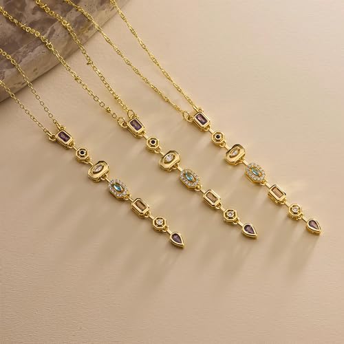 18K Gold Plated Seven Chakra Necklace for Women, Dainty Y Necklace Lariat Drop Pendant, Crystal Healing Yoga Jewelry Gifts - color: Gold