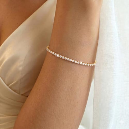 Tewiky Tennis Bracelet 14K Gold/Silver Plated 3mm Cubic Zirconia Tennis Bracelets for Women, Dainty Gold Bracelets for Women Non Tarnish Jewelry - color: Gold