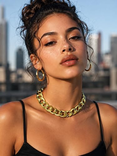 Chunky Link Cuban Chains Necklace Women's Punk Hip-hop Thick Gold Chain Choker Necklace Fashion Costume Jewelry for Women (gold) - color: style3-gold