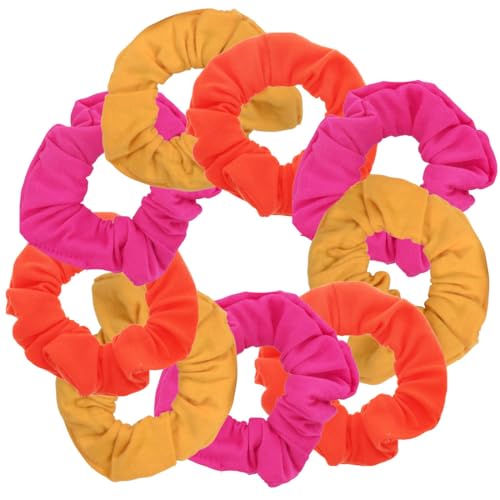 9 Pack Scrunchies Hair Ties (Hot Pink Neon Orange Mustard) - color: Hot Pink Neon Orange Mustard