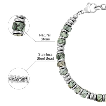 SIUMAL Mens Bracelet, Boho Stainless Steel Bracelets for Men, Beaded Bracelets, Jewelry Gifts for Husband, Father, Friends - color: Forest Green