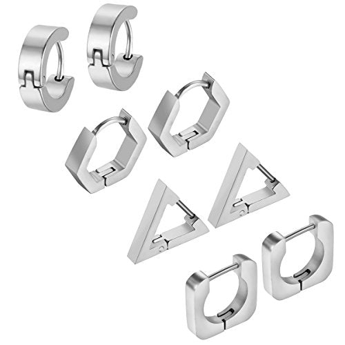 Aroncent 2-8Pcs Womens Mens Huggie Hoop Triangle Earrings Viking Runes Stainless Steel Ear Stud Novelty Black/Gold/Silver - color: A-Silver
